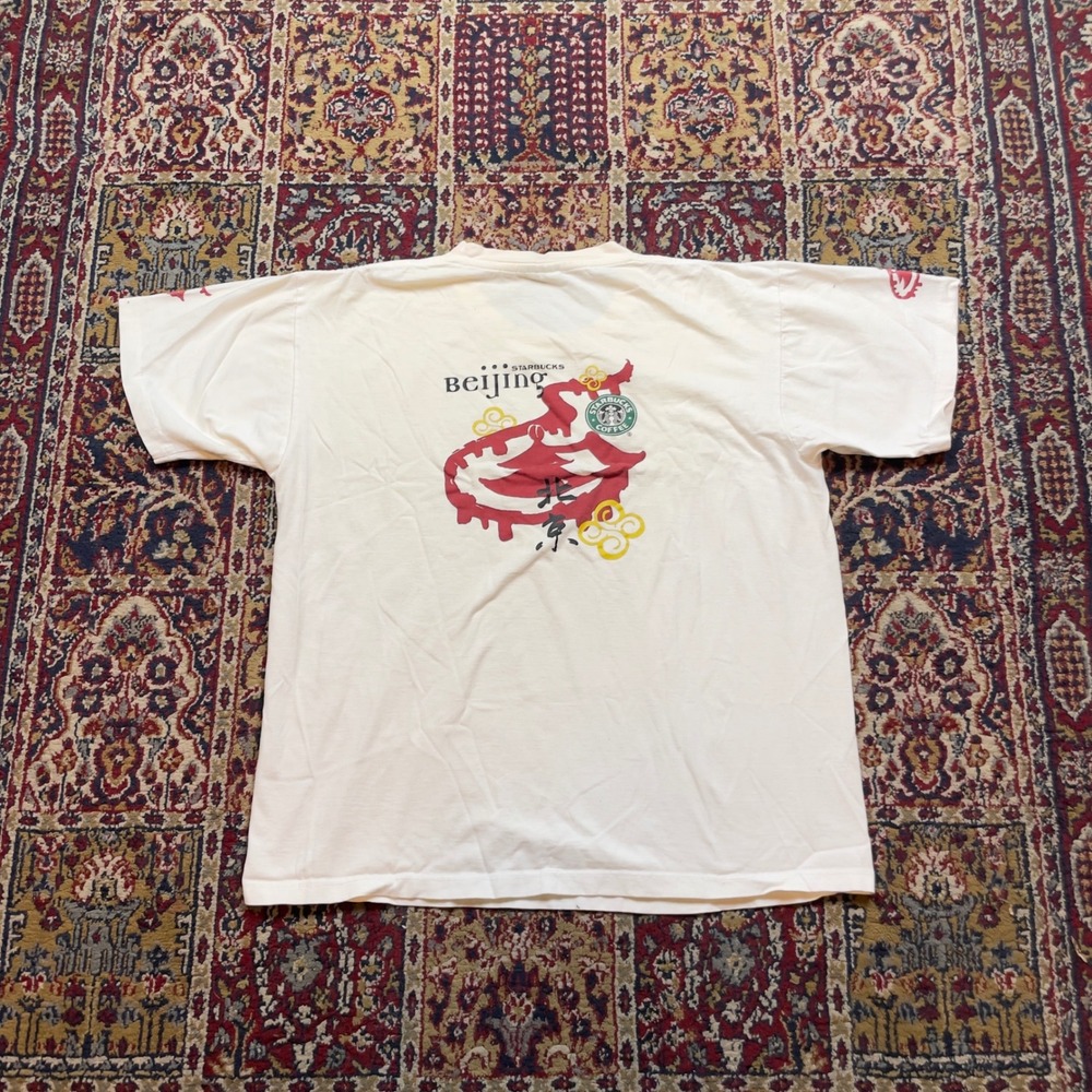 VTG 00s Starbucks Beijing China Dragon T Shirt XL (L)‎ White Coffee Co Limited